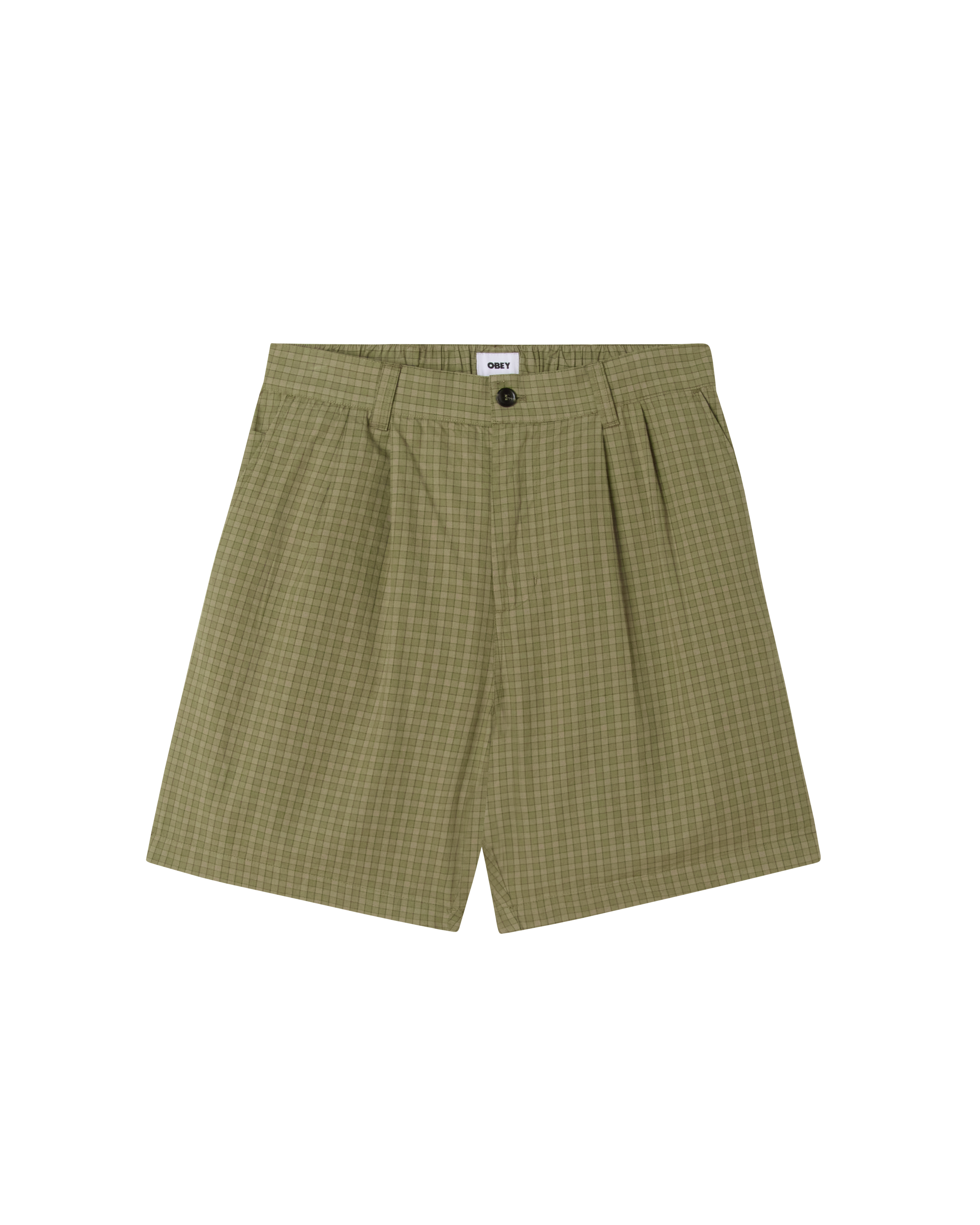 obey coen pleated plaid short vetiver multi (zoomed)