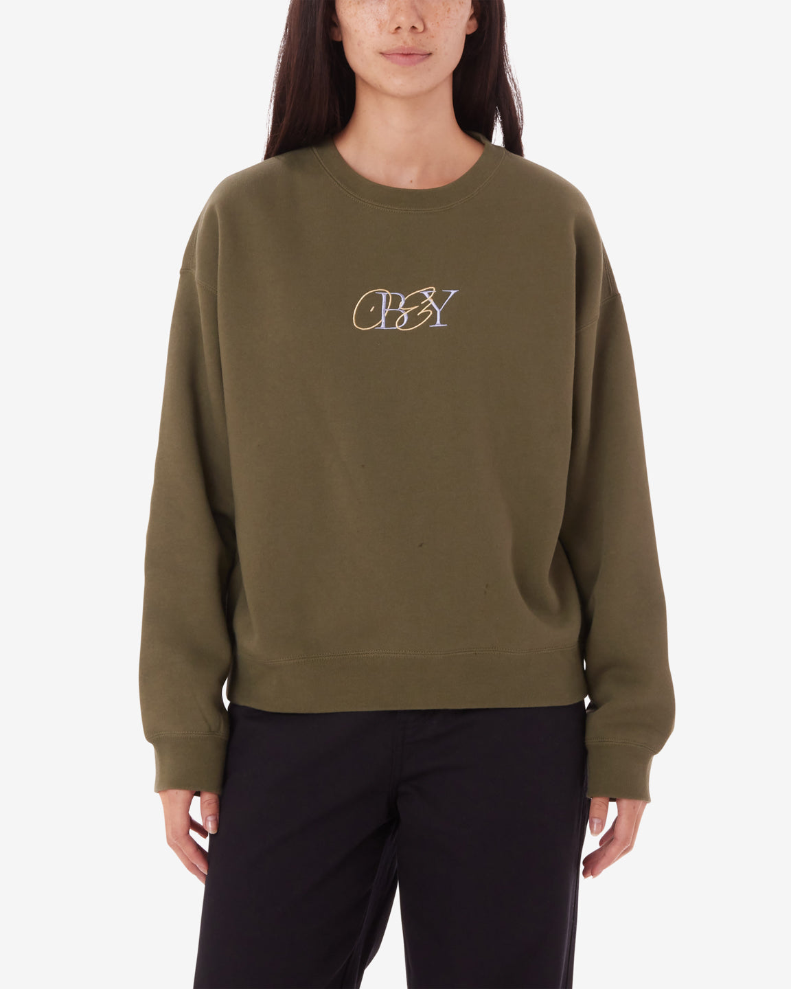 obey type mix crewneck olive