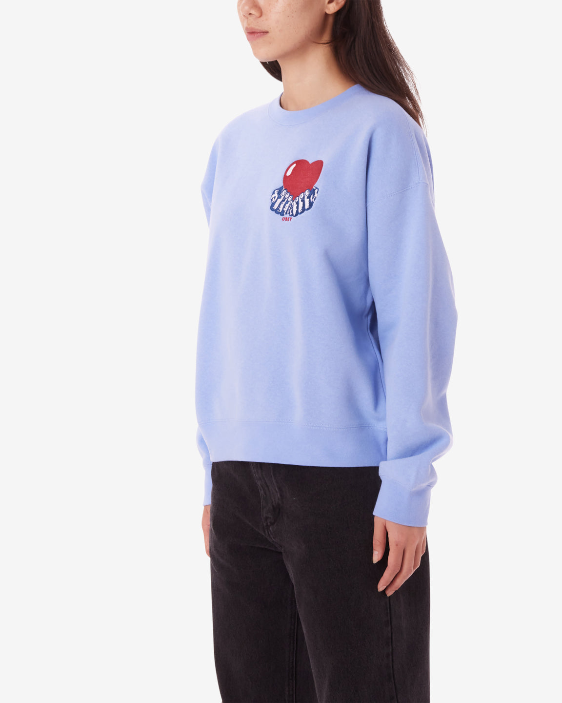 obey heart crewneck hydrangea