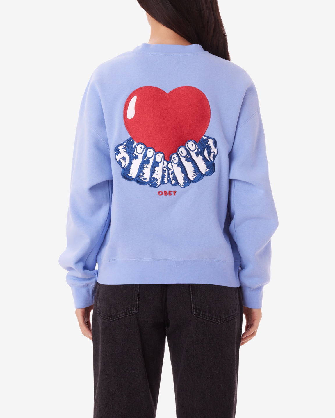 obey heart crewneck hydrangea