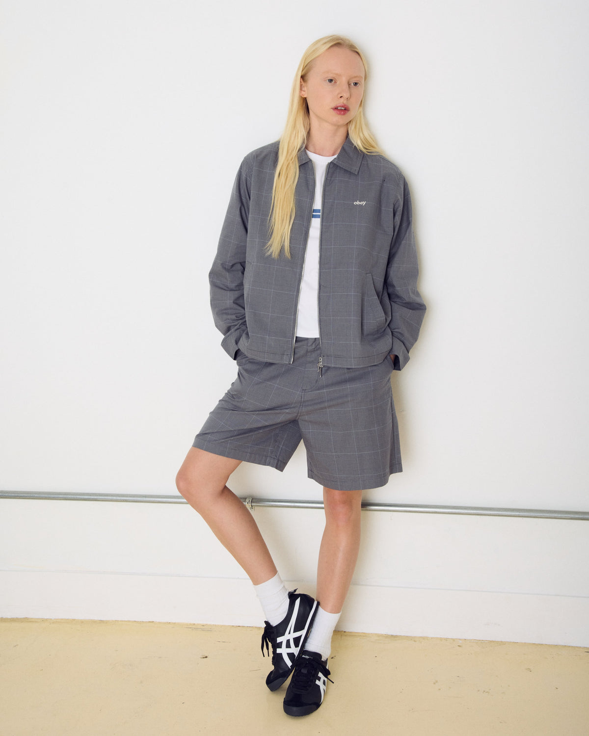 obey olivia plaid jacket grey plaid