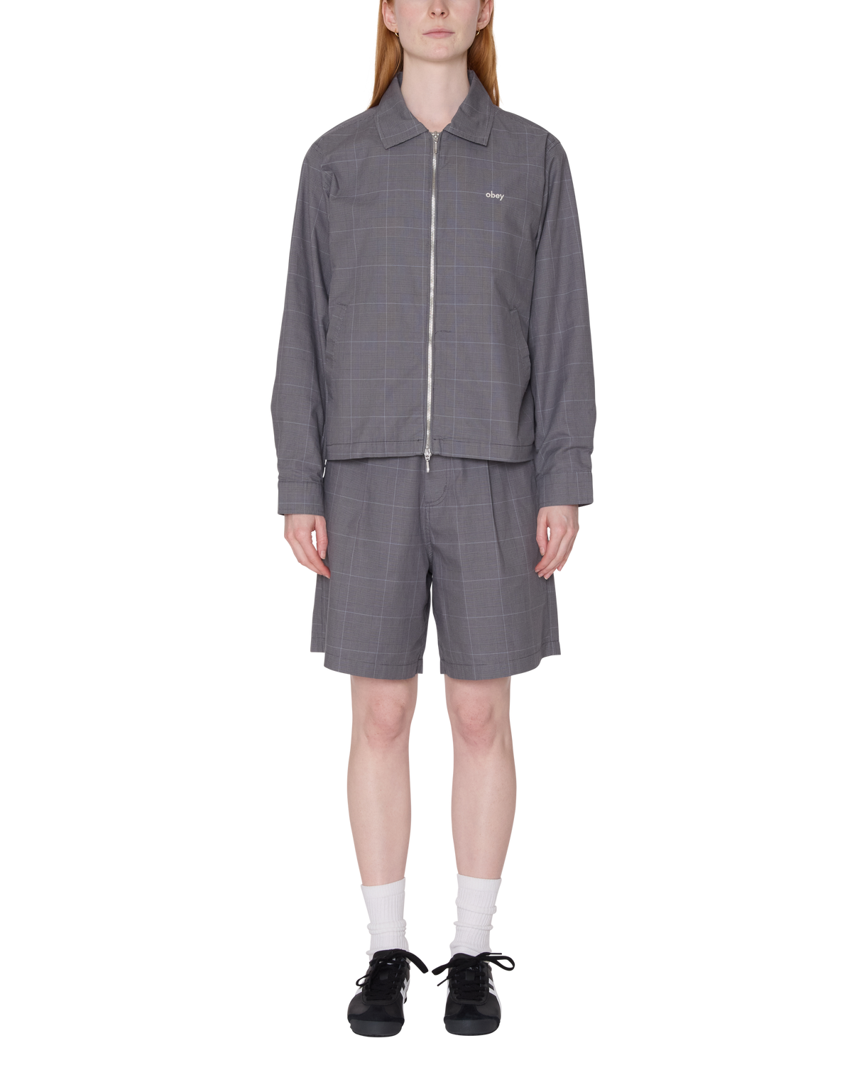obey olivia plaid jacket grey plaid