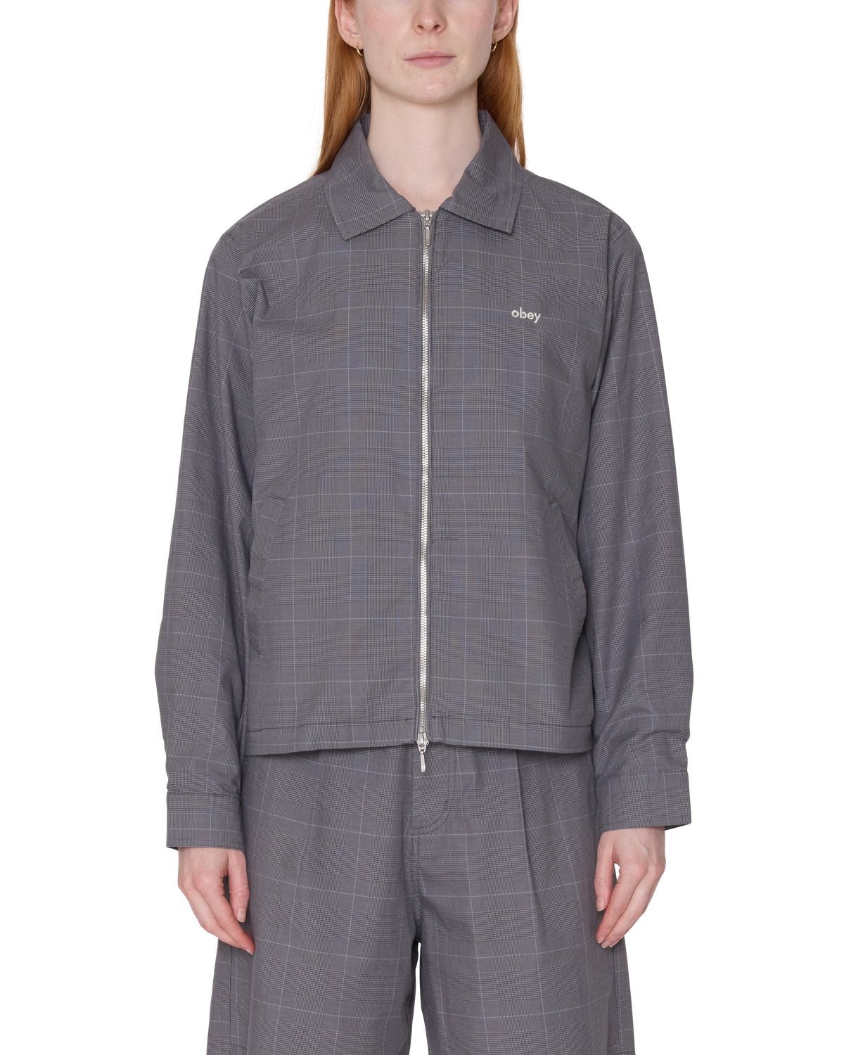 obey olivia plaid jacket grey plaid
