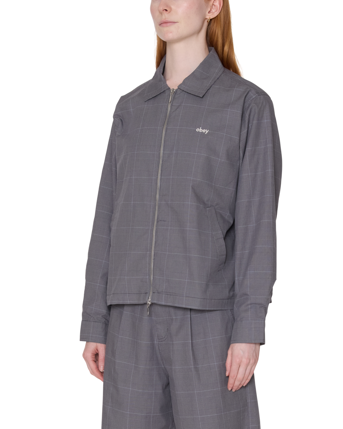obey olivia plaid jacket grey plaid