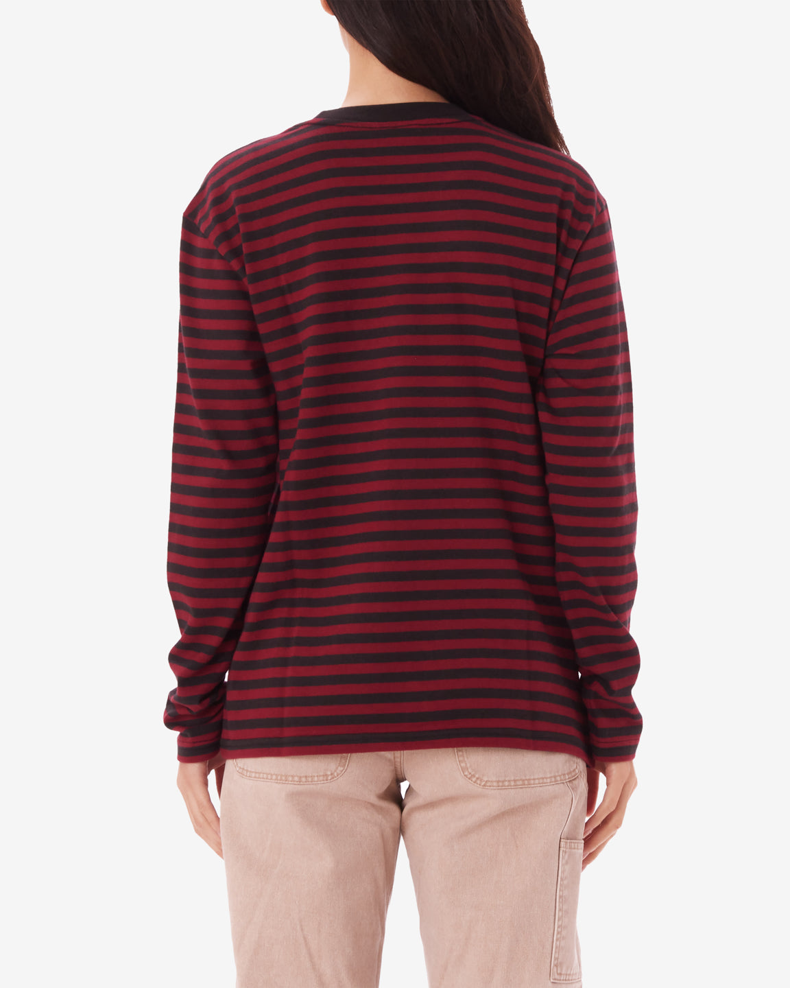 obey gallery ls stripe t shirt red multi