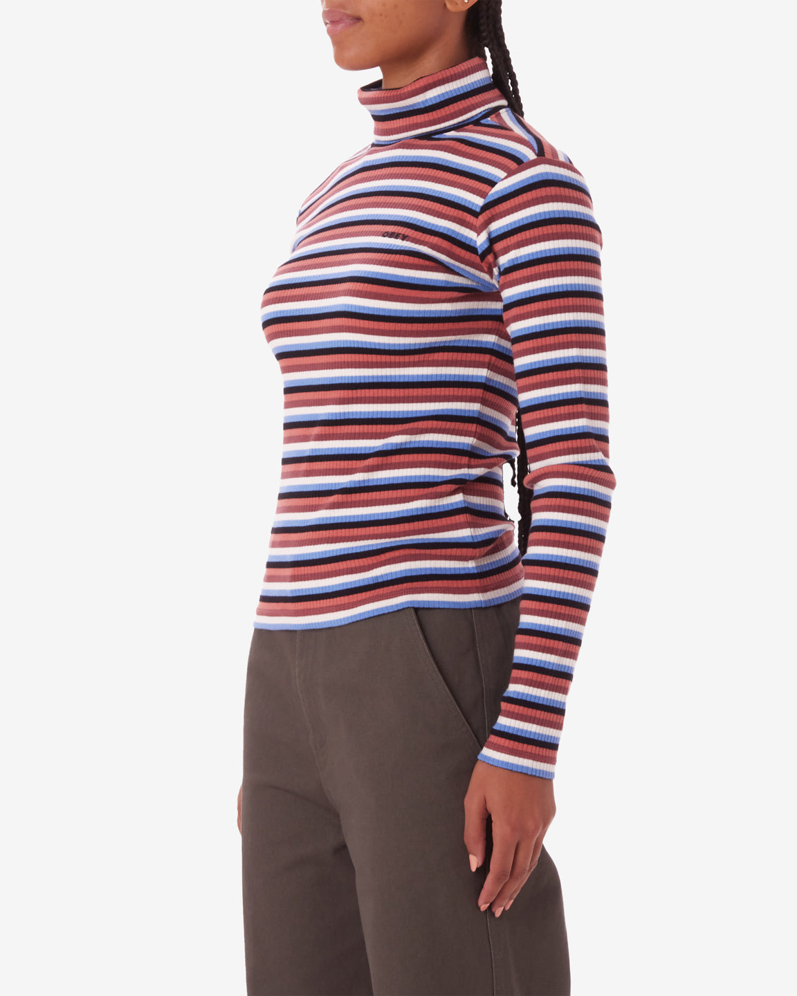 obey quince stripe turtleneck brick multi