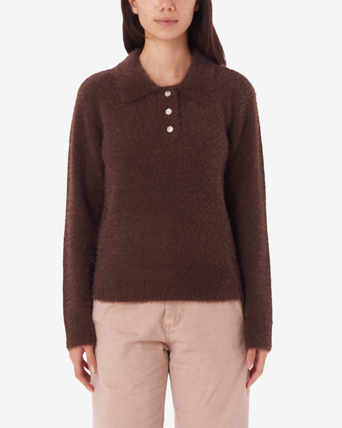 obey esme polo sweater chocolate