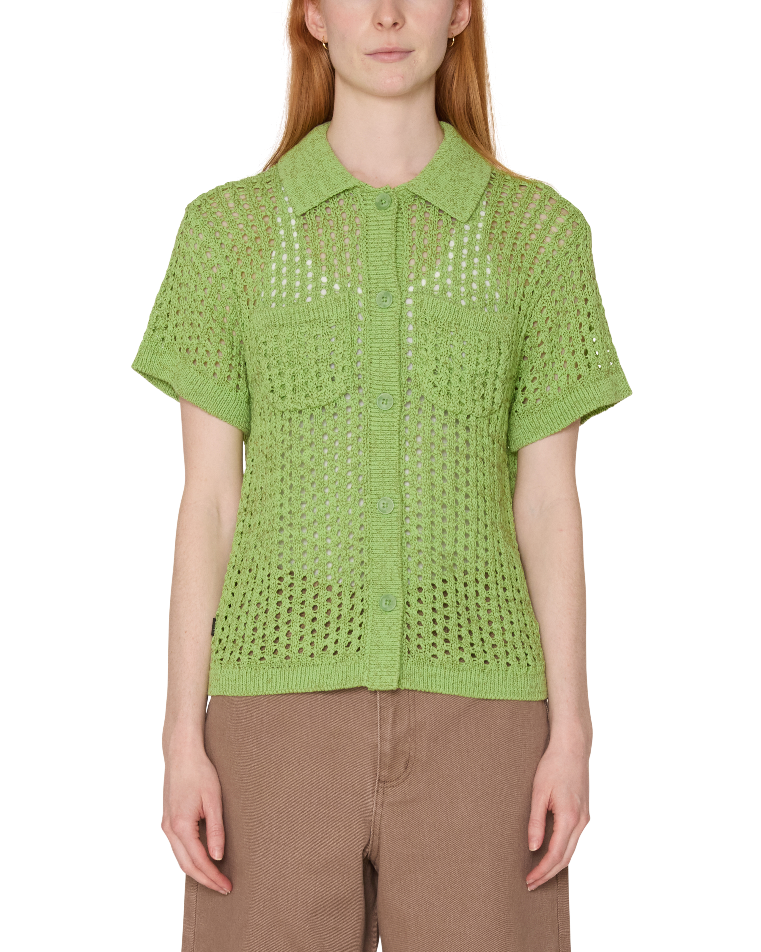 obey milly open knit sweater light green multi (zoomed)