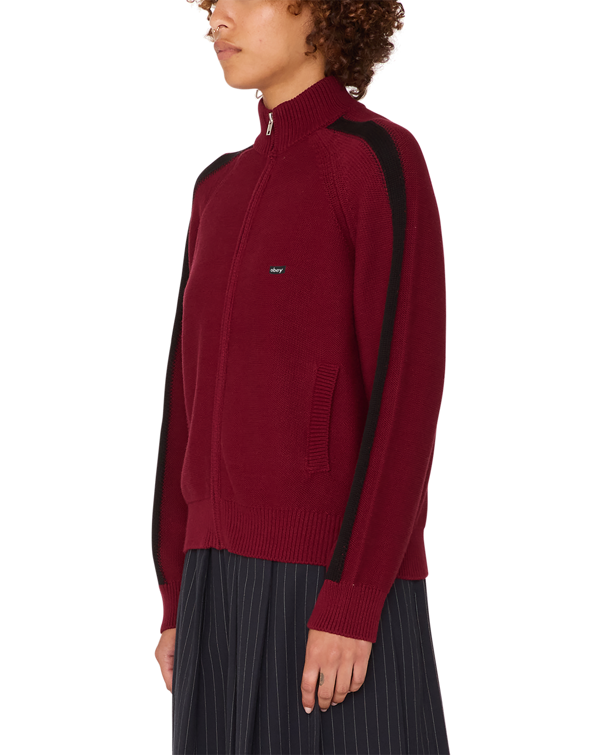 obey frankie track sweater wine