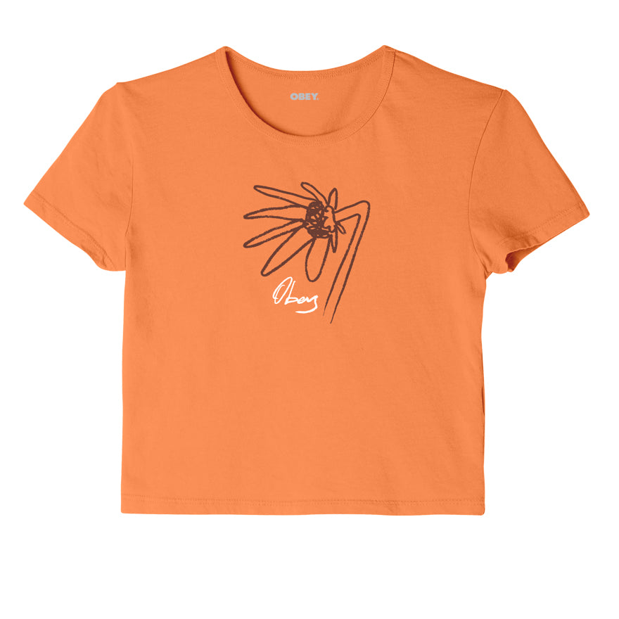 BREEZY FLOWER CROPPED CHLOE FITTED T-SHIRT TANGERINE | OBEY Clothing