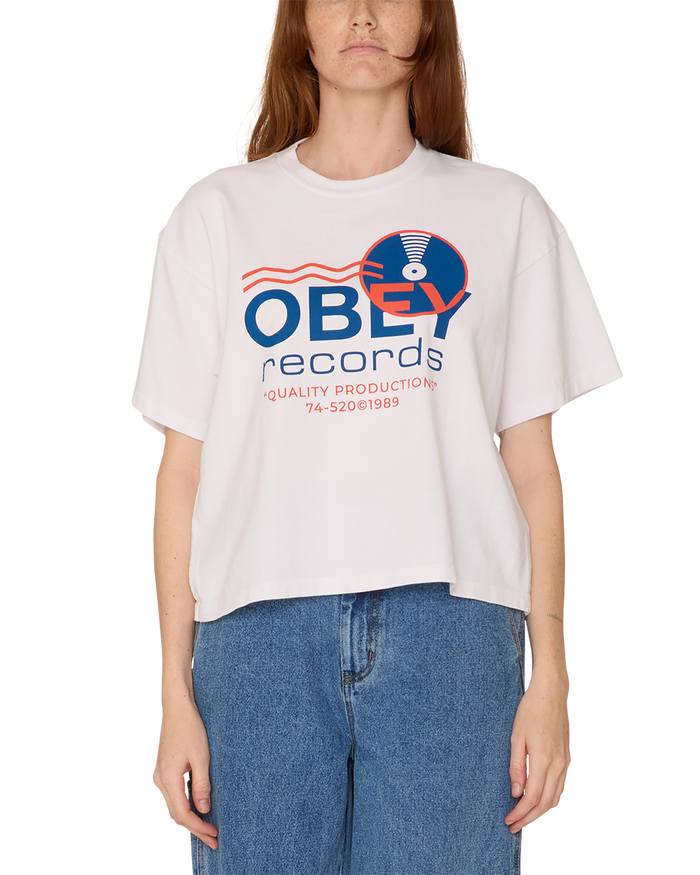 obey records sound waves raegan t shirt white