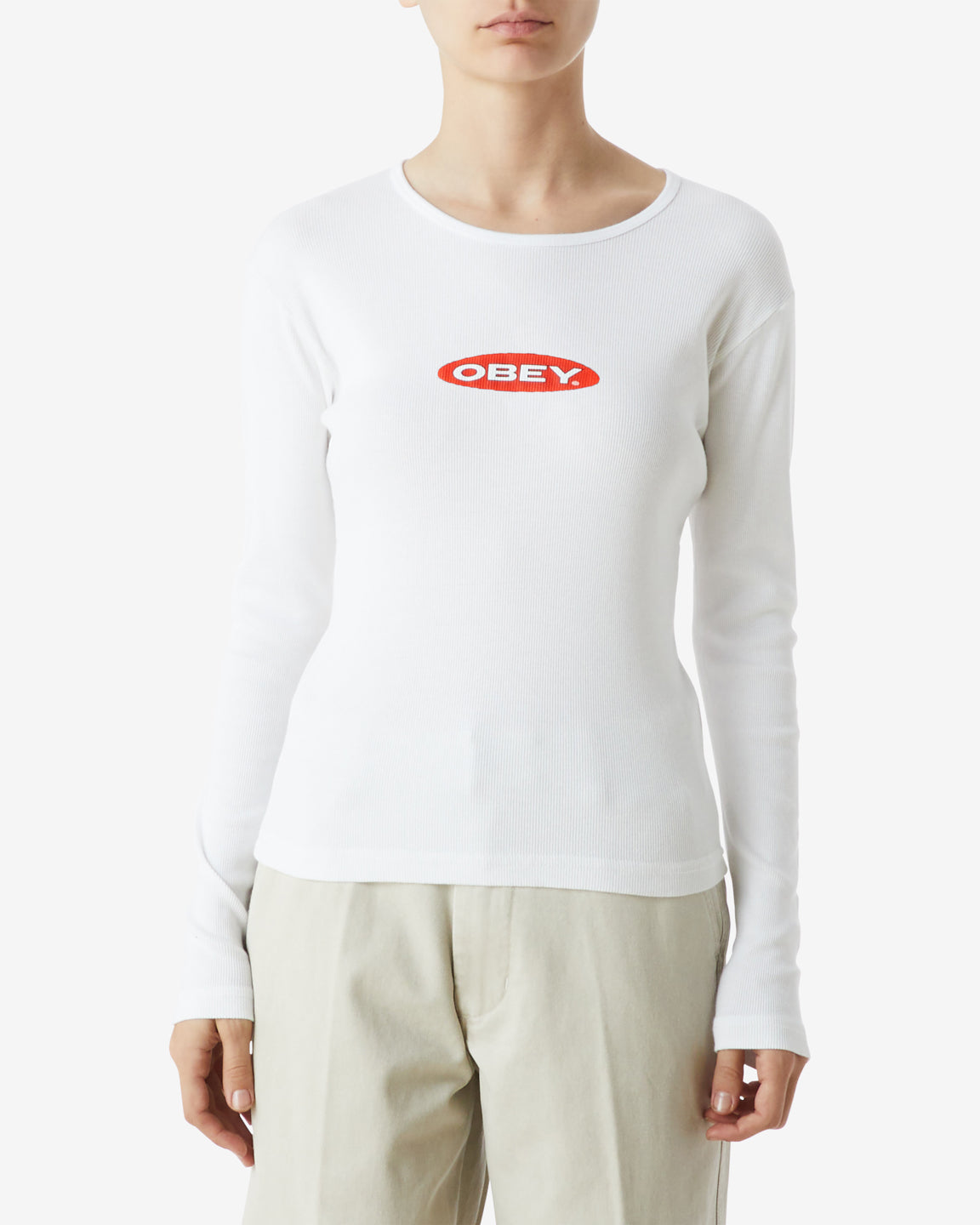 obey oval emily ls t shirt white