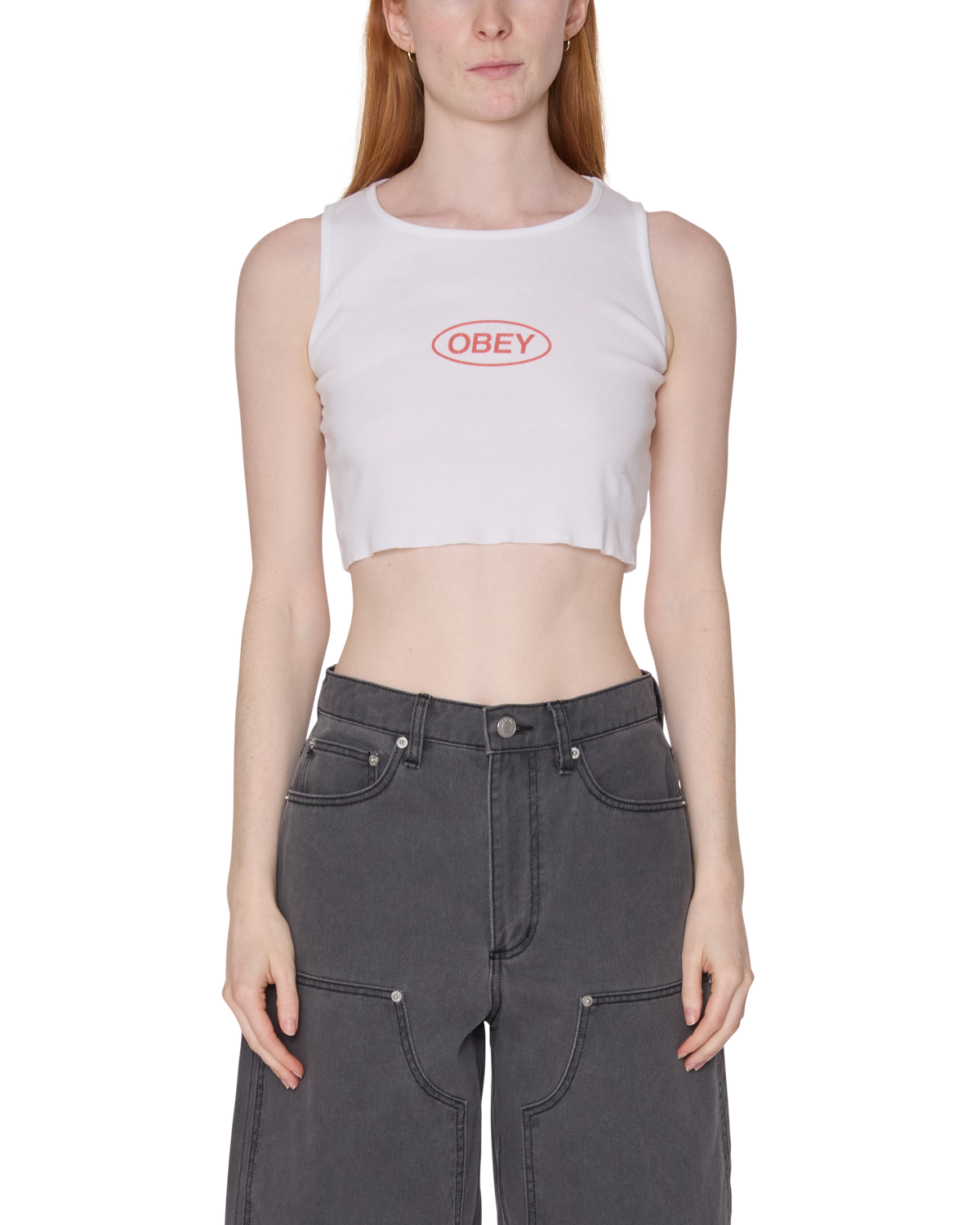 obey bold oval morgan raw edge tank white