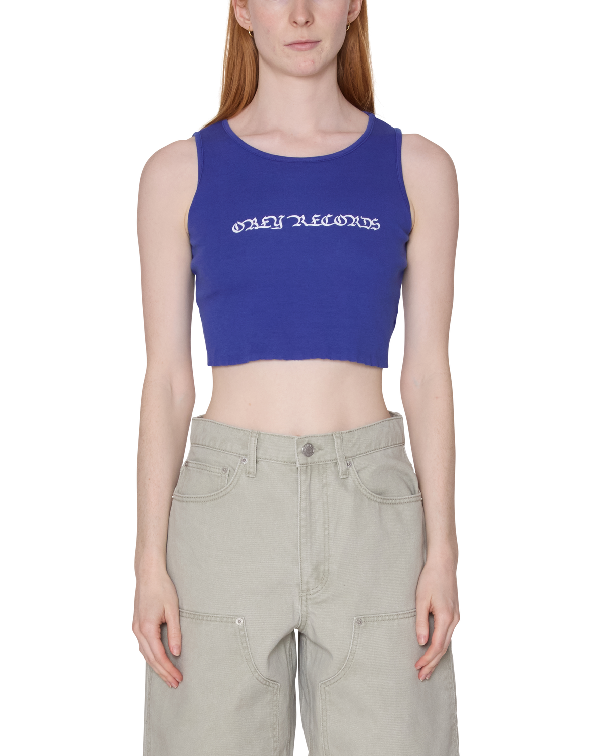 obey old english morgan raw edge tank blue quartz