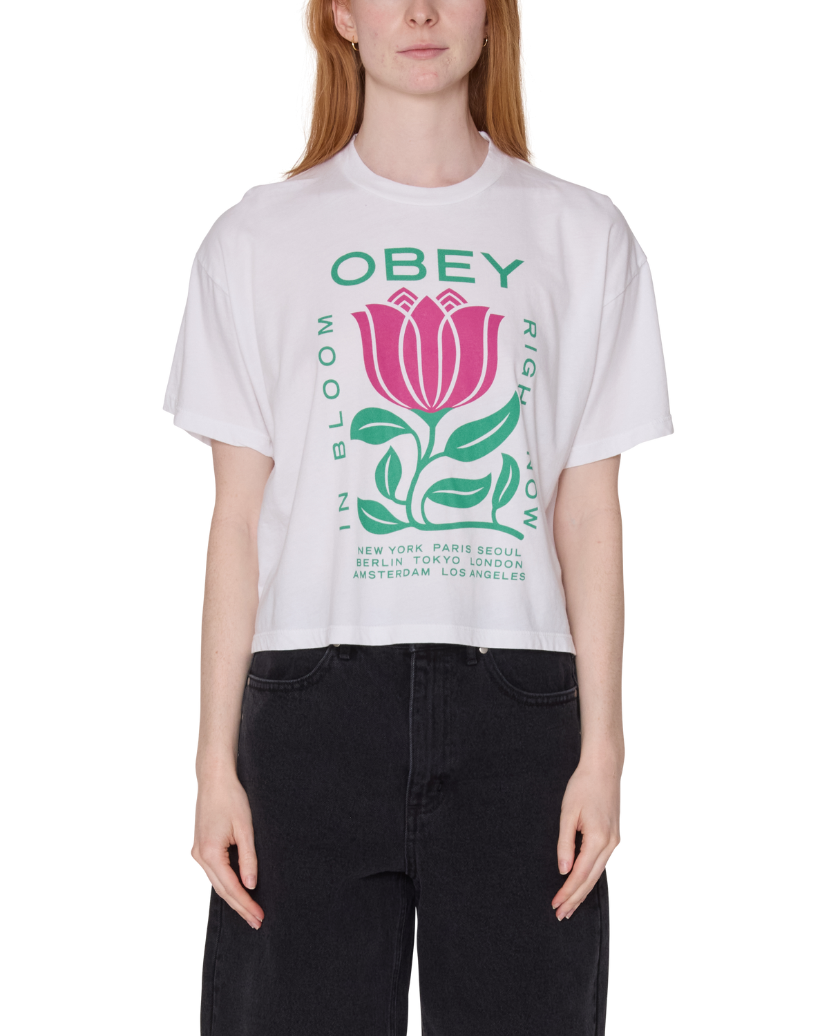 obey in bloom row t-shirt white