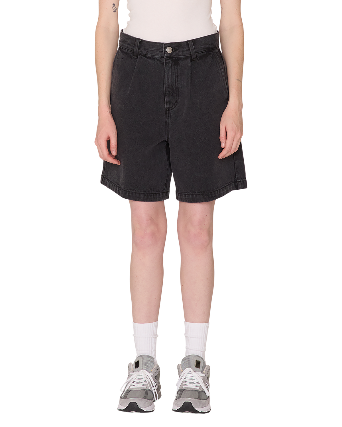 obey eli ii denim pleated short black ash