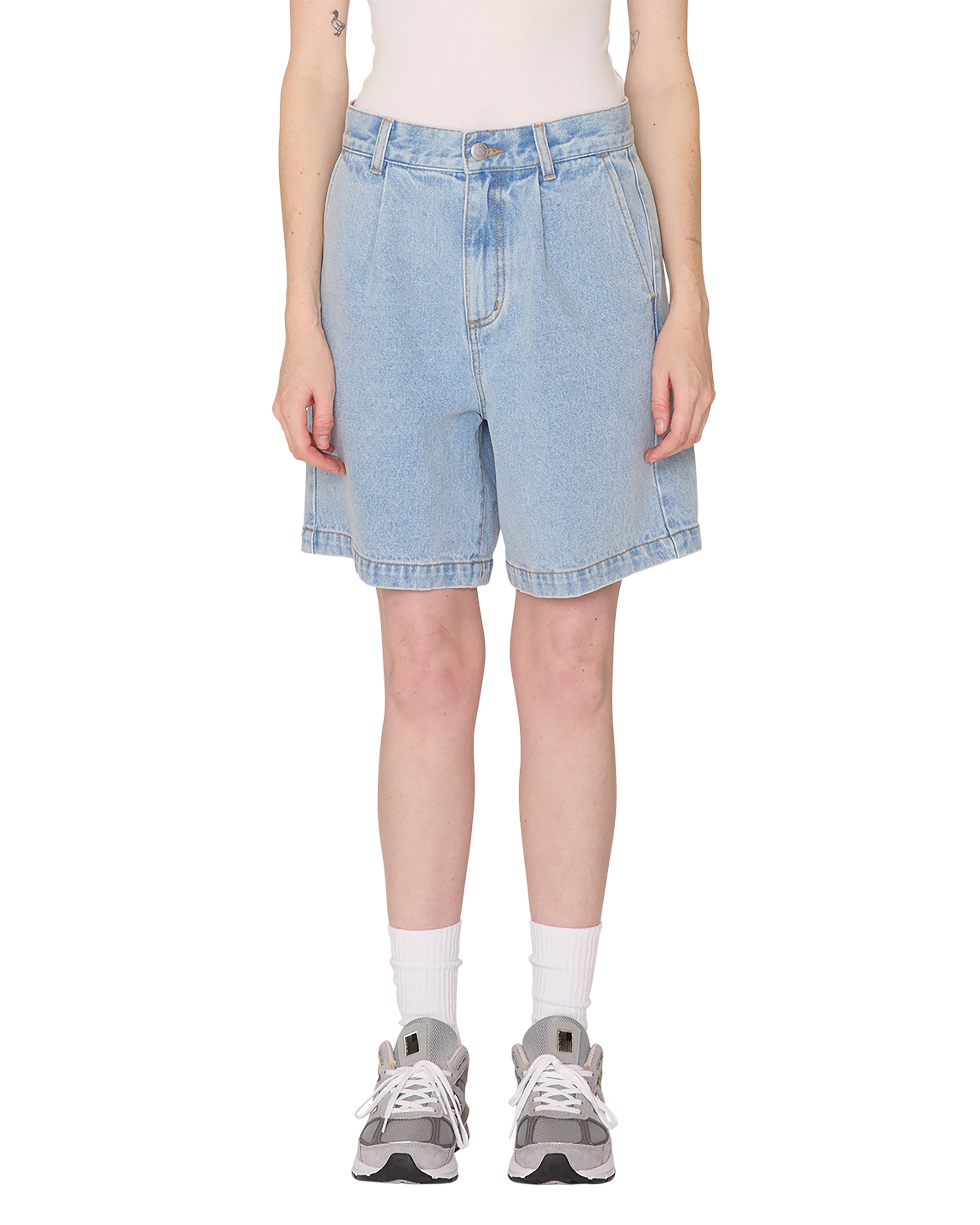 obey eli ii denim pleated short cirrus