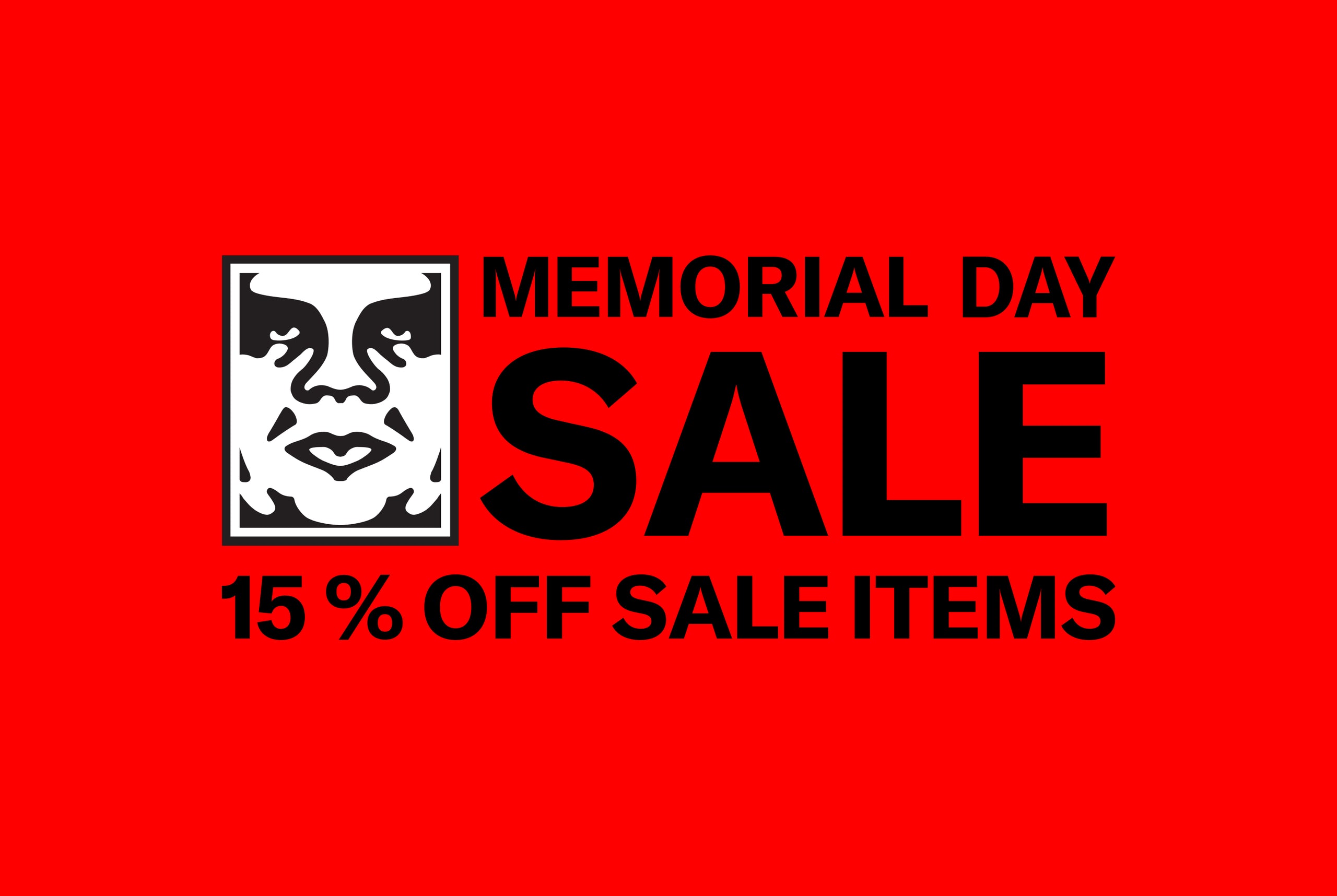Memorial Day sale advertisement with a face icon on a red background
