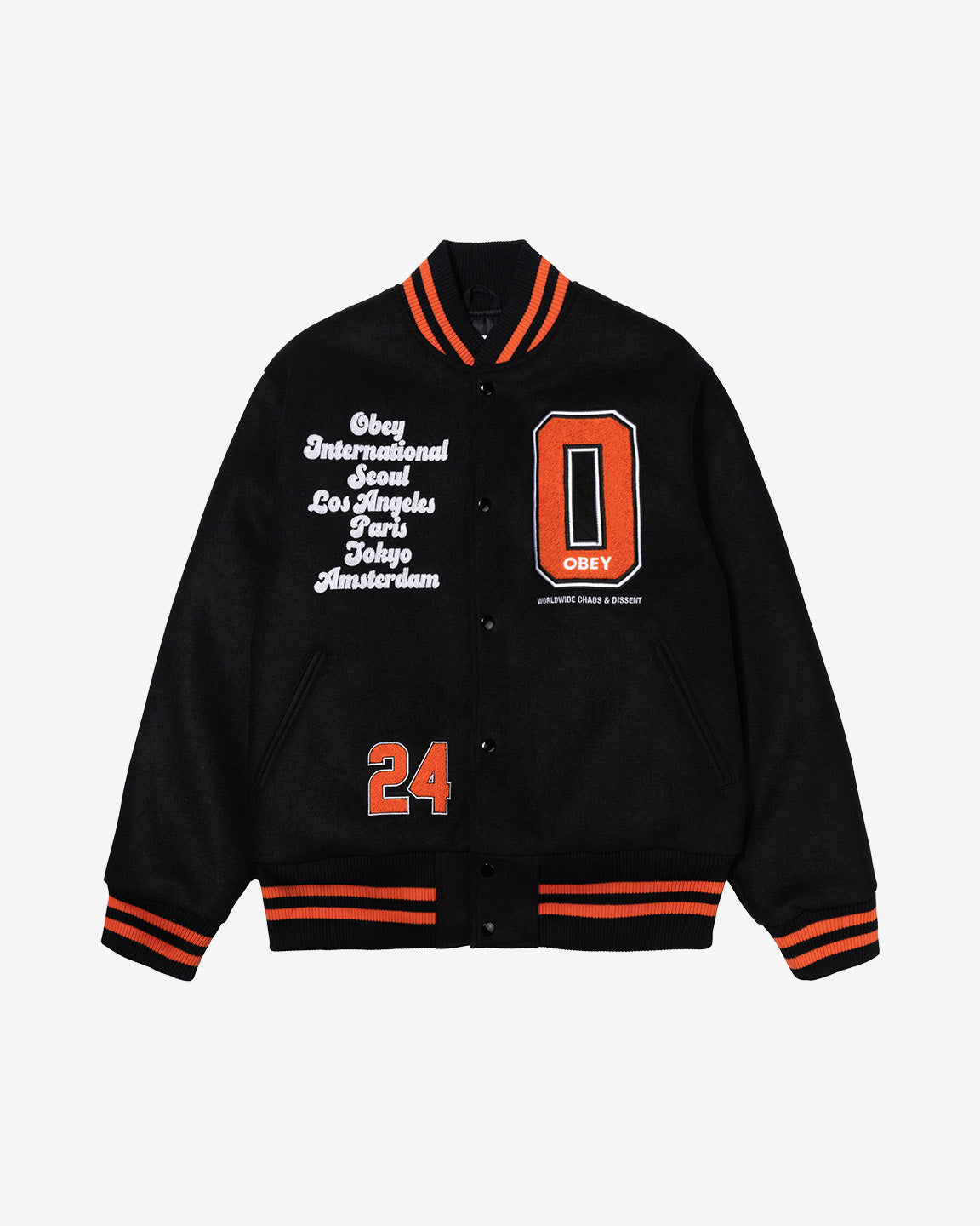 WORLDWIDE SEOUL VARSITY JACKET BLACK / ORANGE