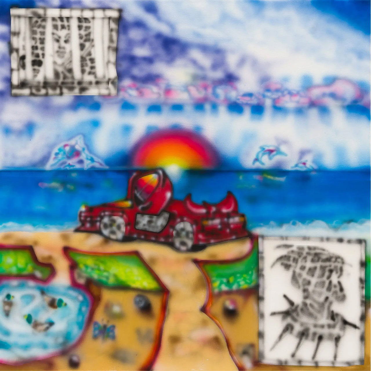 Collage with abstract art and geometric patterns